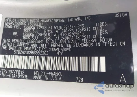 2006 Toyota Sienna Ce из США, поврежденный, VIN 5TDZA23C96S552303